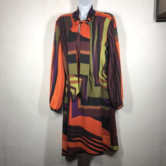 LOFT Dresses & Skirts - Loft stripe long sleeve tie neck dress size 6